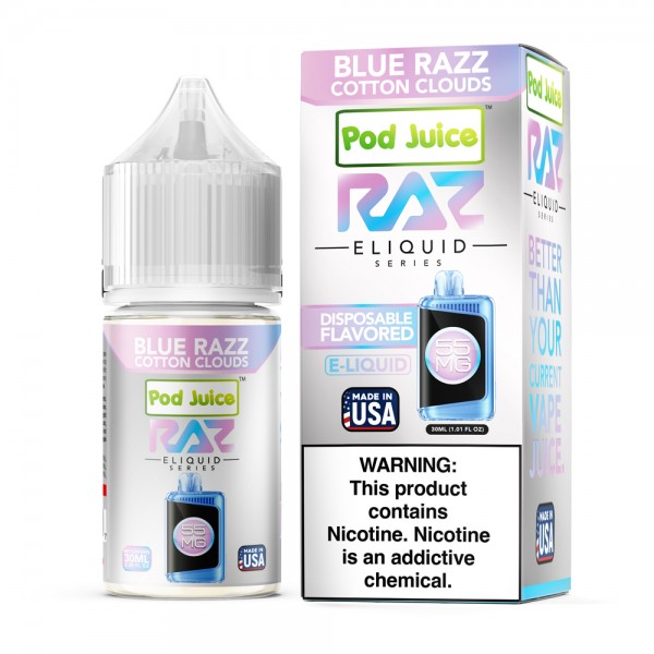 RAZ x Pod Juice Synthetic Salt - Blue Razz Cotton Clouds 30mL