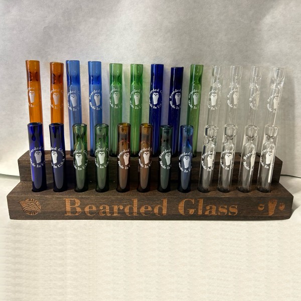 Bearded Glass Chillum 100pcs + Wood Display 1pc