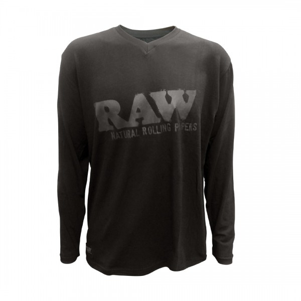 RAW Long Sleeve V-Neck Shirt - Black w/ Black Logo