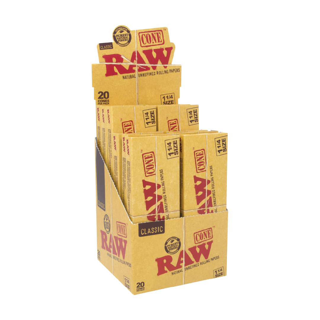 RAW Classic 1¼ Size Cones Display Box 12CT, thc, dry herb, flower, pre