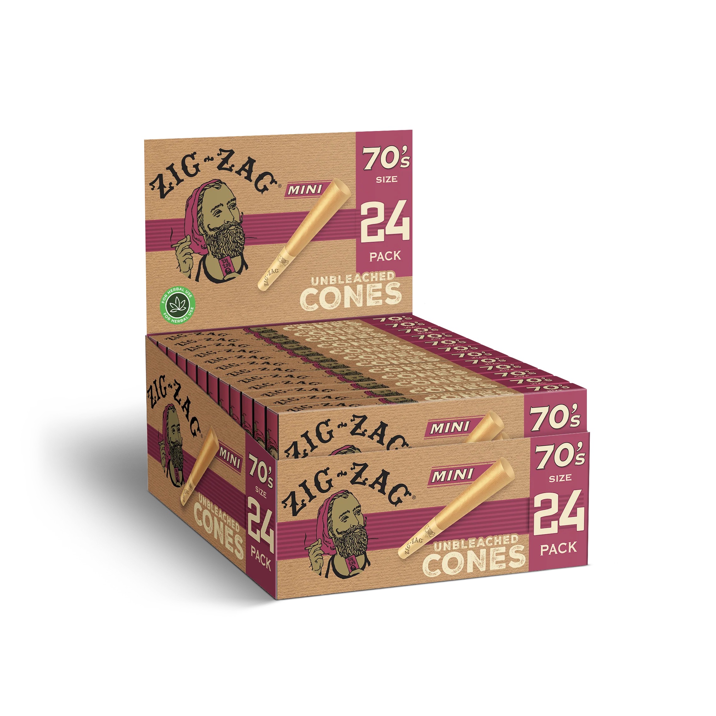 Zig-Zag 70s Unbleached Cones Display 12CT, 70s mini, thc, , dry herb ...